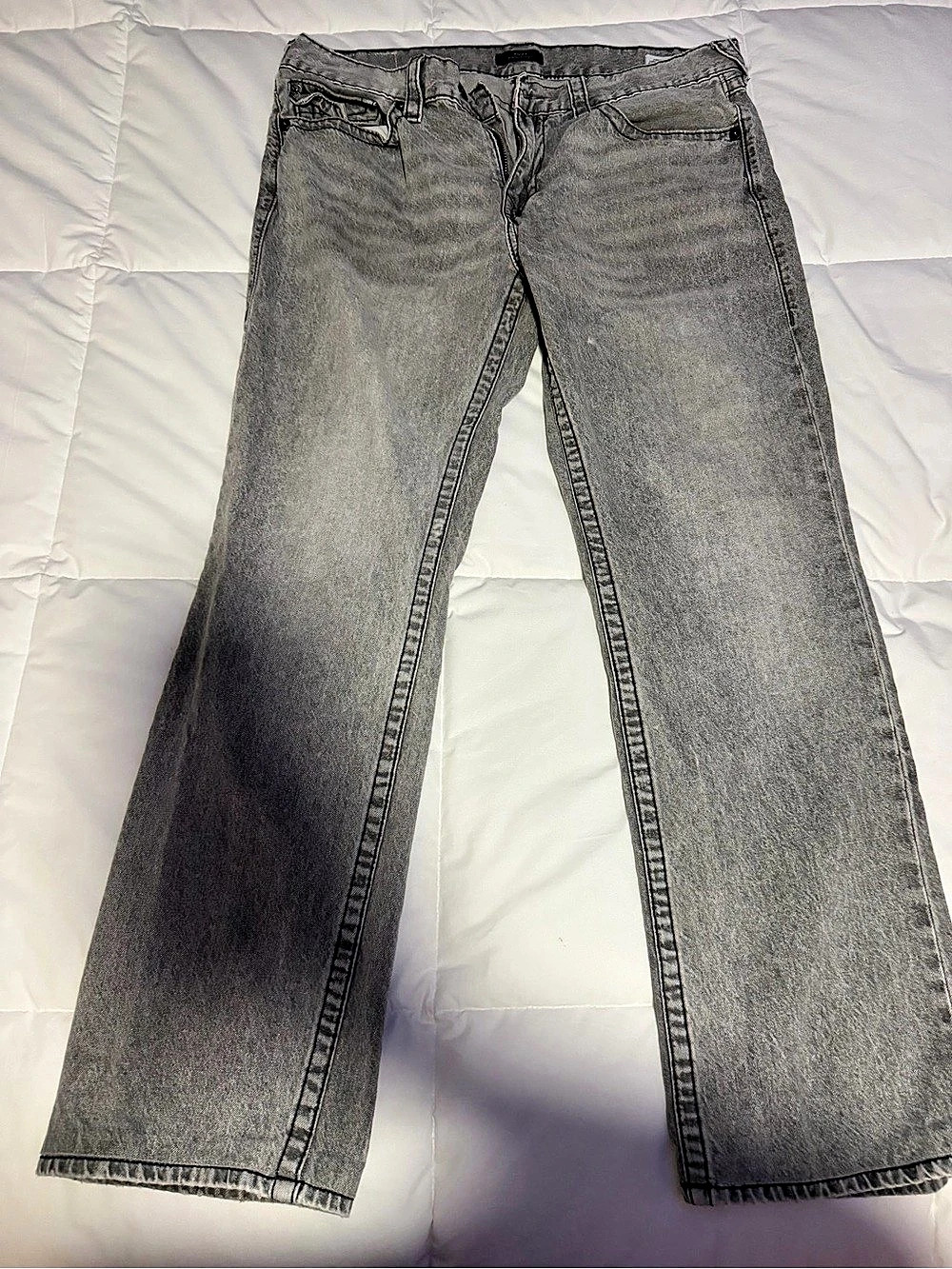 True Religion Ricky Relaxed Straight Jeans Gray Waist 36